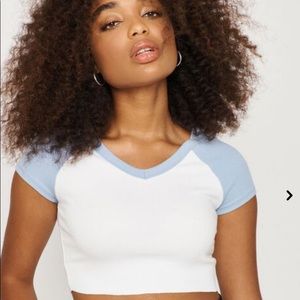 BABY BLUE HIGH V-NECK RAGLAN TEE